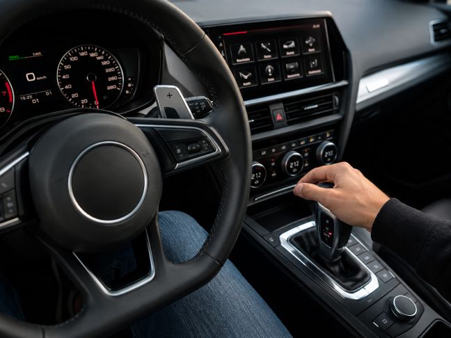 Automatic gearbox controls in a hire car